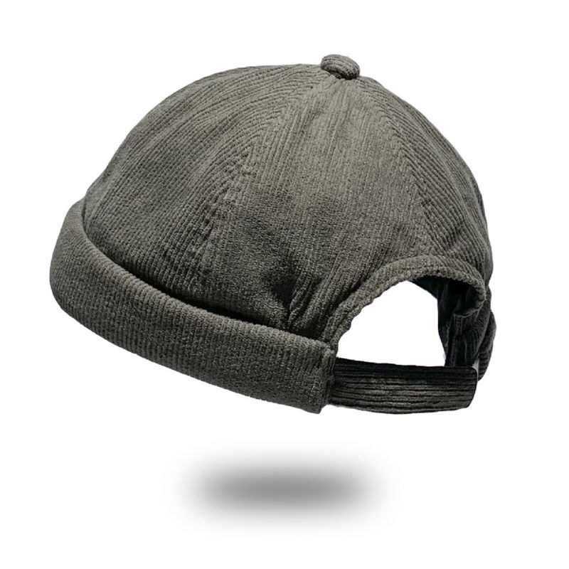 Unisexe Velours Côtelé Vintage Casual Réglable Hip Hop Brimless Beanie Landlord Hat Skull Cap