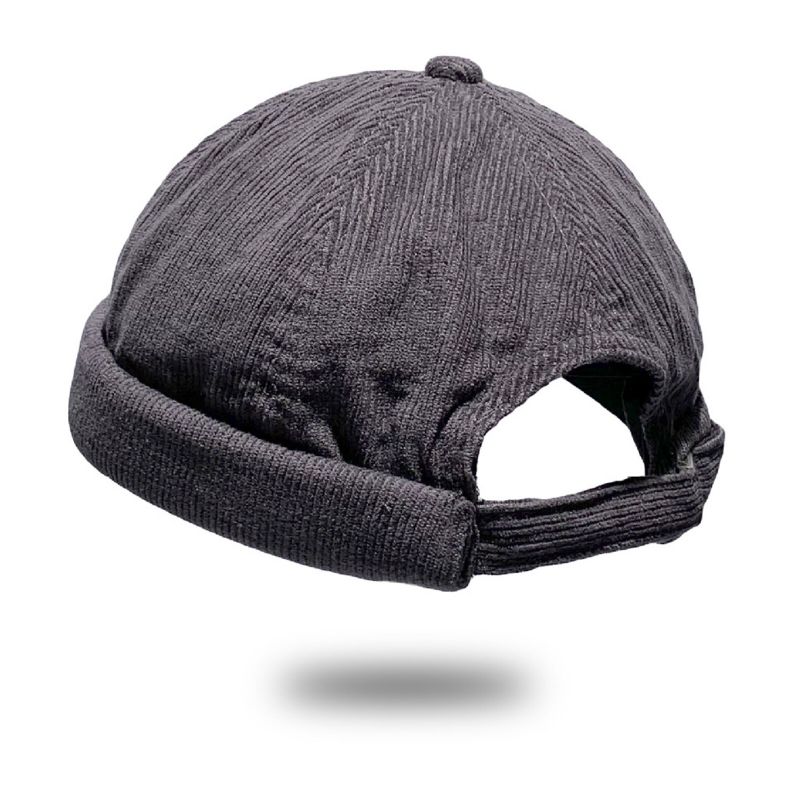 Unisexe Velours Côtelé Vintage Casual Réglable Hip Hop Brimless Beanie Landlord Hat Skull Cap