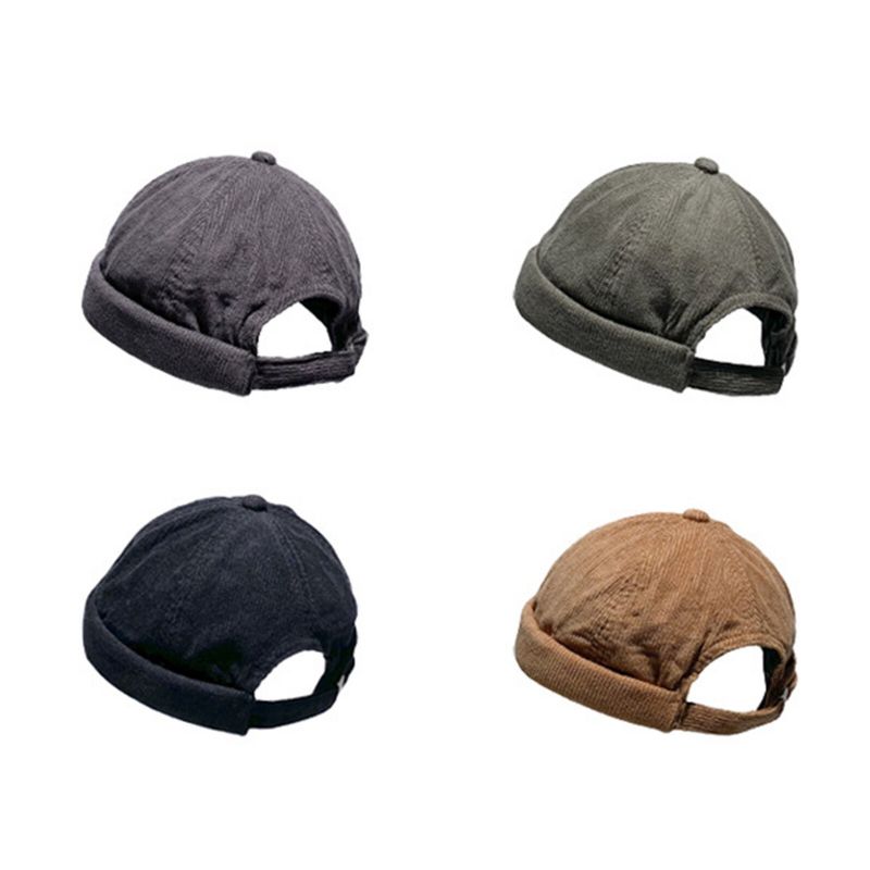 Unisexe Velours Côtelé Vintage Casual Réglable Hip Hop Brimless Beanie Landlord Hat Skull Cap