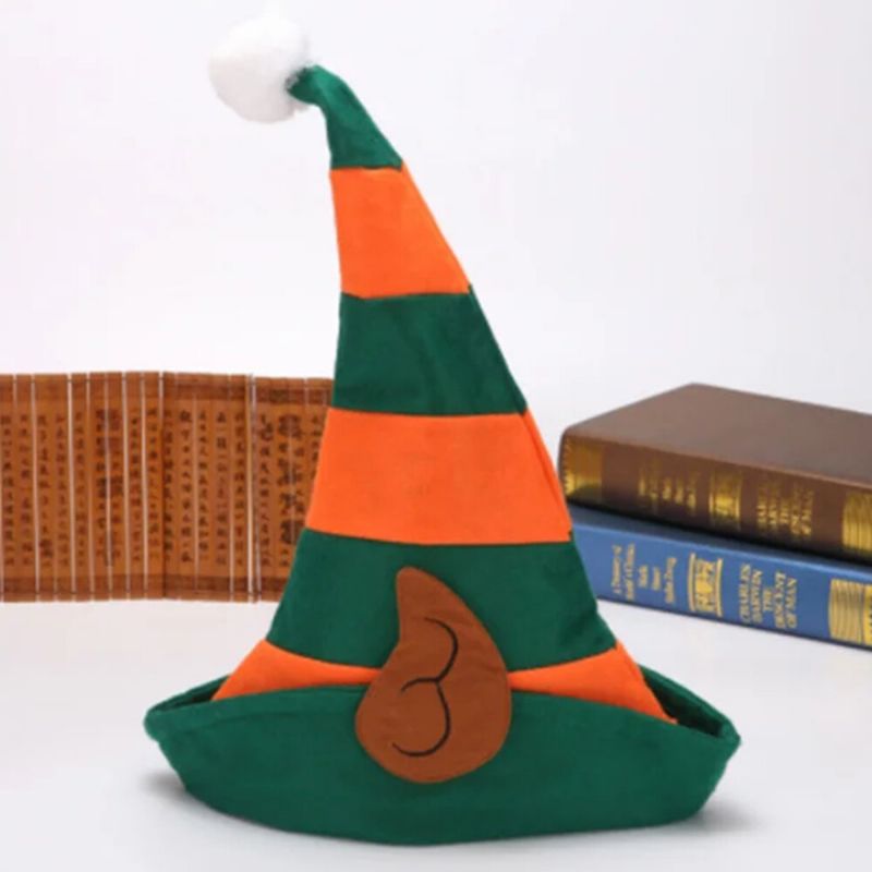 Unsiex Christmas Festive Little Elf Cosplay Elf Ear Orange Red Stripe Pattern Hat