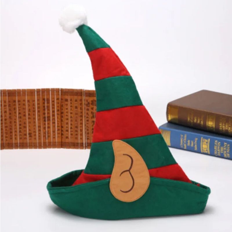 Unsiex Christmas Festive Little Elf Cosplay Elf Ear Orange Red Stripe Pattern Hat