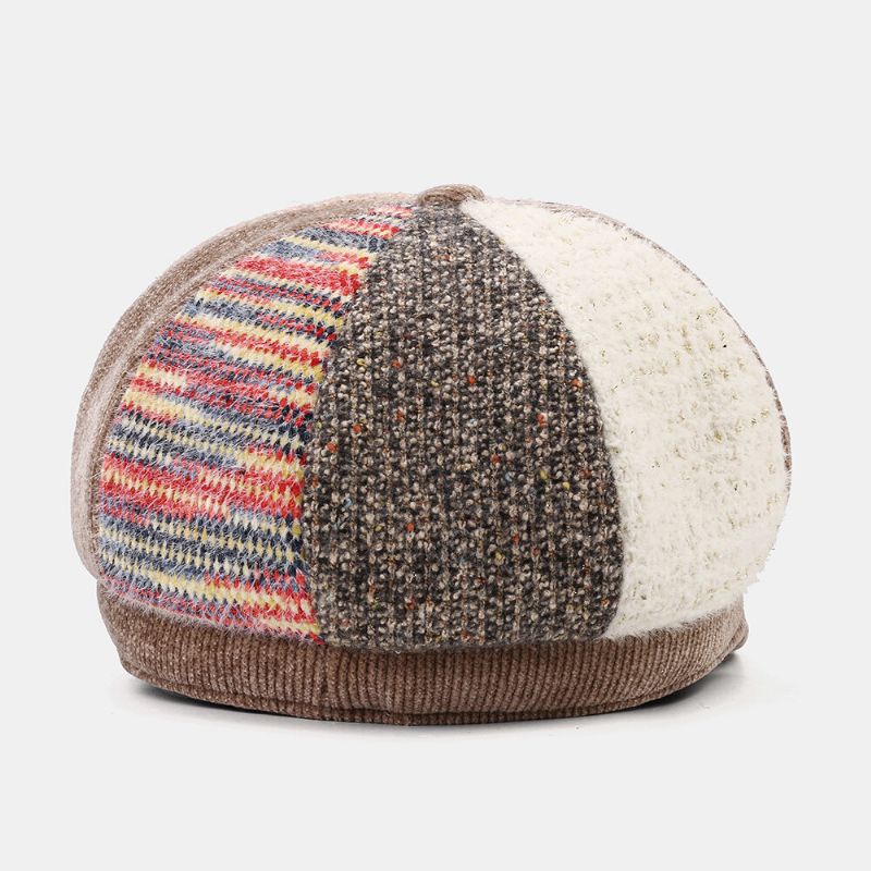 Unsiex Corduroy Patchwork Couleur Chaud All-match Casual Gavroche Chapeau Octogonal Chapeau Béret Chapeau