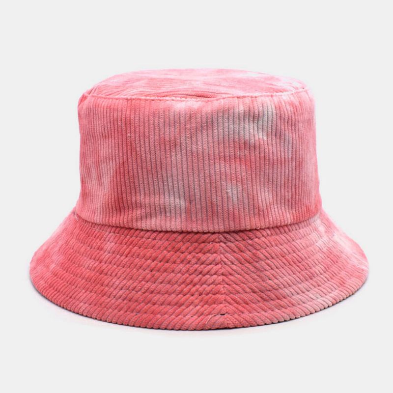 Unsiex Double Face Tie-dye Velours Côtelé Et Coton Chaud Doux Extérieur Décontracté Tout-match Chapeau Seau