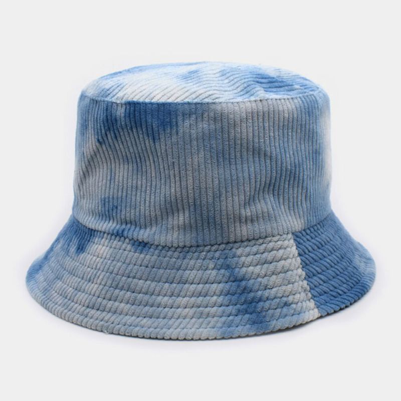 Unsiex Double Face Tie-dye Velours Côtelé Et Coton Chaud Doux Extérieur Décontracté Tout-match Chapeau Seau