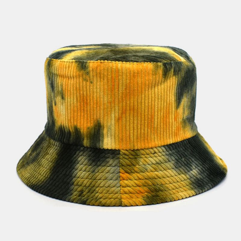 Unsiex Double Face Tie-dye Velours Côtelé Et Coton Chaud Doux Extérieur Décontracté Tout-match Chapeau Seau