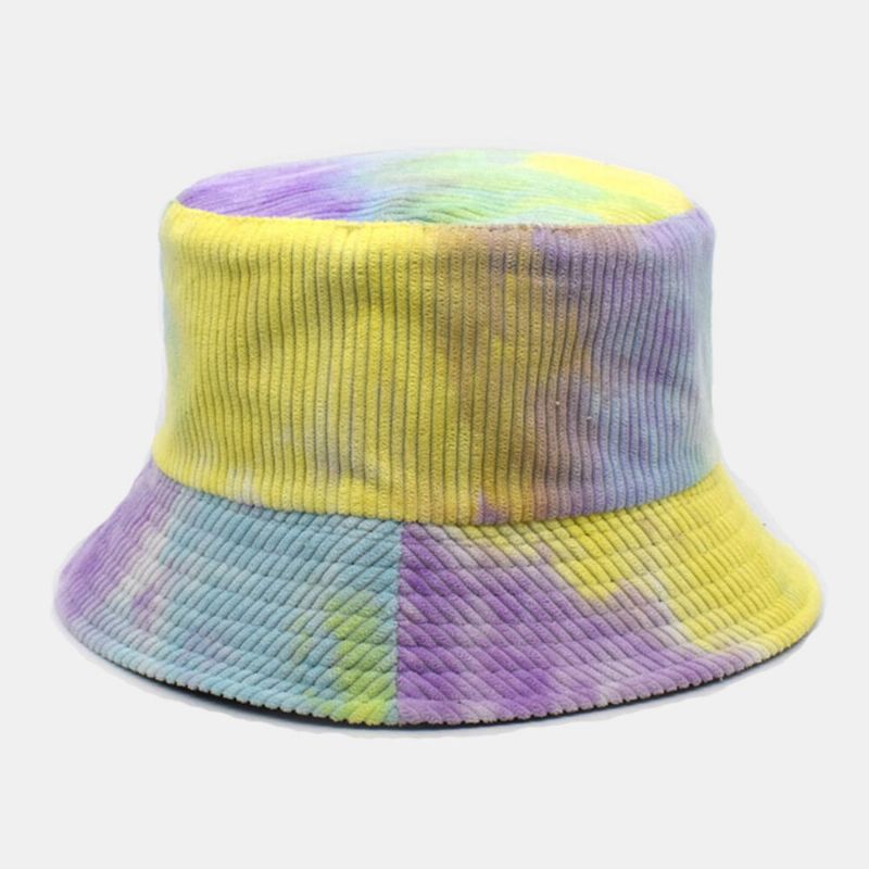 Unsiex Double Face Tie-dye Velours Côtelé Et Coton Chaud Doux Extérieur Décontracté Tout-match Chapeau Seau