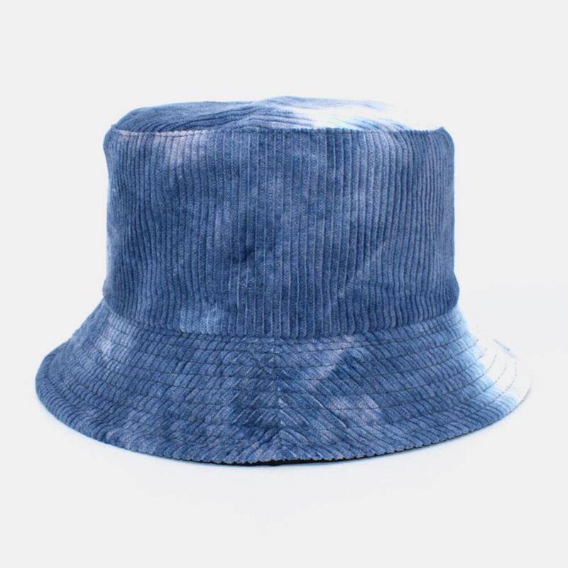 Unsiex Double Face Tie-dye Velours Côtelé Et Coton Chaud Doux Extérieur Décontracté Tout-match Chapeau Seau