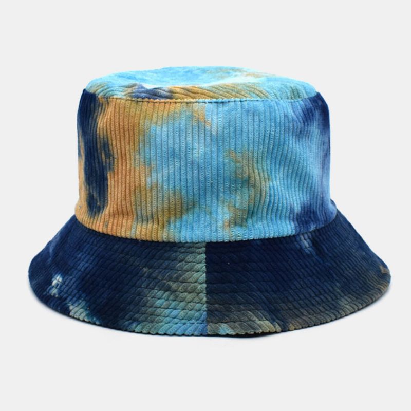 Unsiex Double Face Tie-dye Velours Côtelé Et Coton Chaud Doux Extérieur Décontracté Tout-match Chapeau Seau