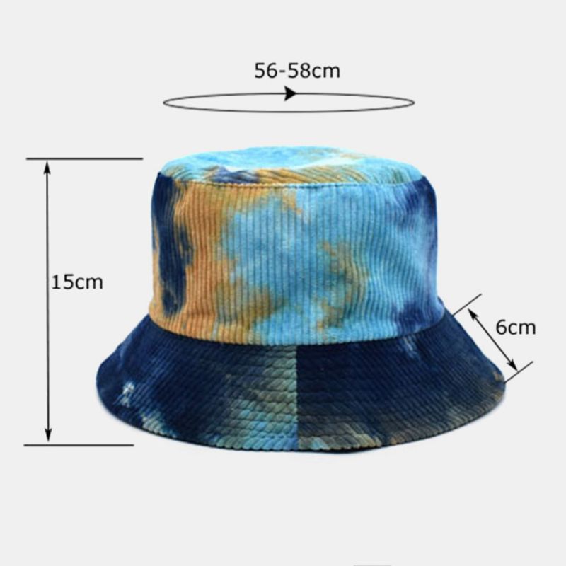 Unsiex Double Face Tie-dye Velours Côtelé Et Coton Chaud Doux Extérieur Décontracté Tout-match Chapeau Seau