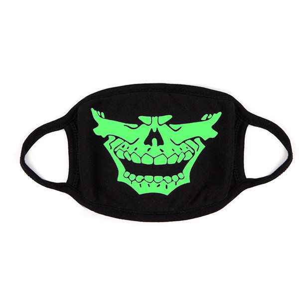 Unsiex Hommes Noctilucence Lumineux Vert Dessin Animé Squelette Motif Anti-poussière Coton Bouche Masque