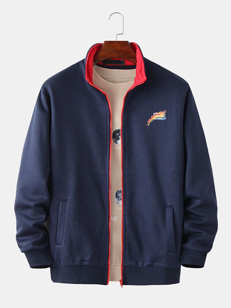 Veste De Baseball À Manches Longues Doublée Chaude Pour Hommes Avec Impression De Lettres De Couleur Unie Avec Poche