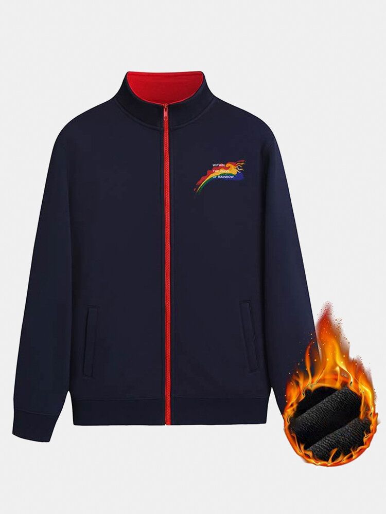 Veste De Baseball À Manches Longues Doublée Chaude Pour Hommes Avec Impression De Lettres De Couleur Unie Avec Poche