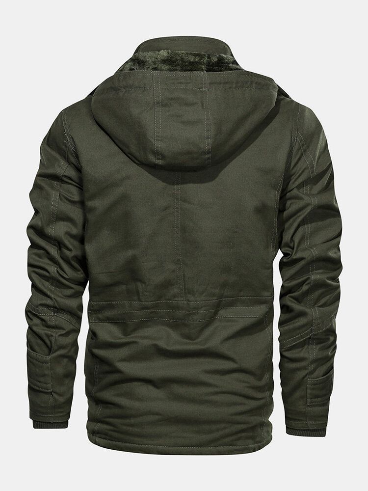 Veste À Capuche Épaisse Vintage Doublée Polaire Chaude Pour Homme Avec Plusieurs Poches