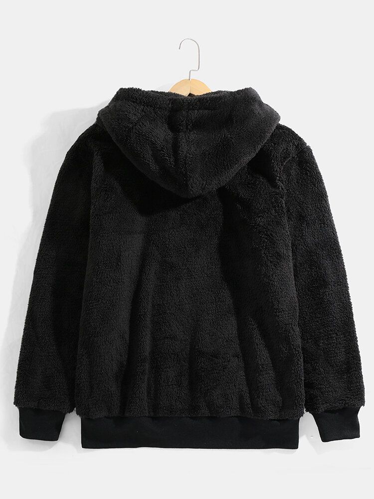 Veste À Capuche En Peluche Noire À Manches Longues Pour Homme