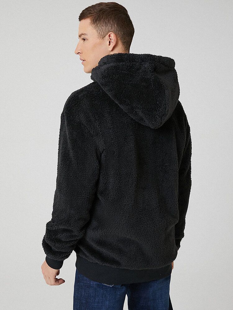 Veste À Capuche En Peluche Noire À Manches Longues Pour Homme