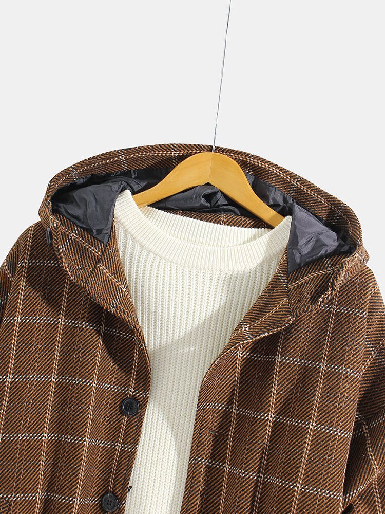 Veste À Capuche En Tissu De Laine Boutonnée À Carreaux Pour Hommes