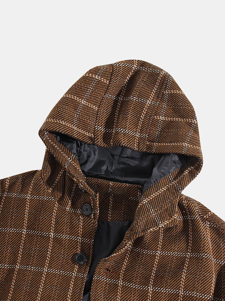 Veste À Capuche En Tissu De Laine Boutonnée À Carreaux Pour Hommes