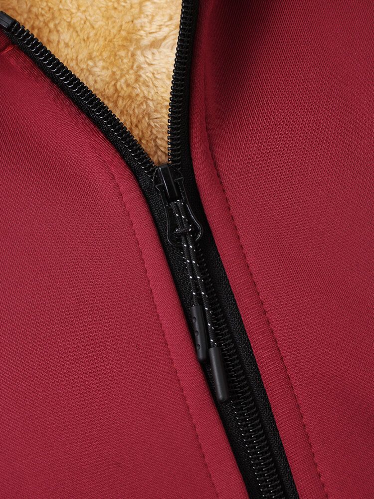 Veste À Capuche Zippée Pour Homme Avec Doublure En Polaire De Couleur Unie