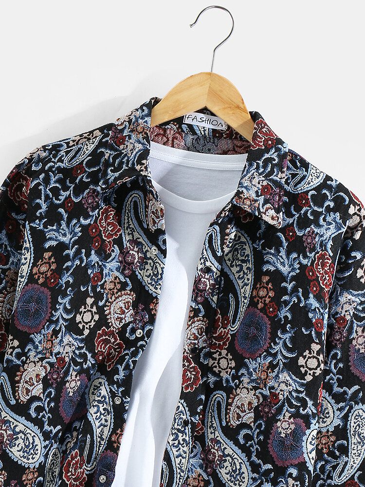 Veste Chemise De Style Ethnique Boutonnée À Motif Cachemire Pour Homme