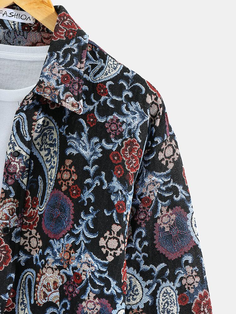 Veste Chemise De Style Ethnique Boutonnée À Motif Cachemire Pour Homme