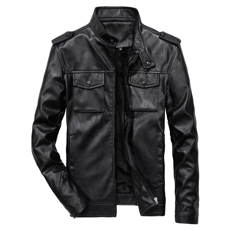 Veste À Col Montant En Similicuir Multi-poches Pour Homme