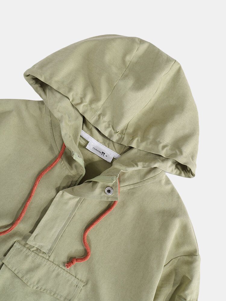 Veste Coupe-vent Portable À Capuche Avec Demi-fermeture Éclair Pour Hommes