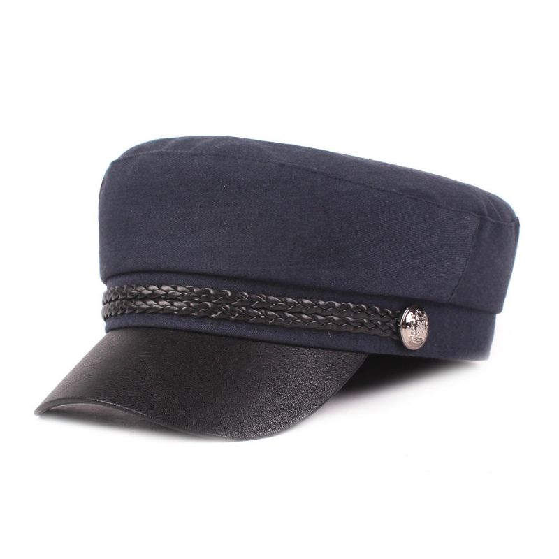 Veste En Cuir Pour Femme Casquette Marine Casquette Plate Casquette Militaire Rétro