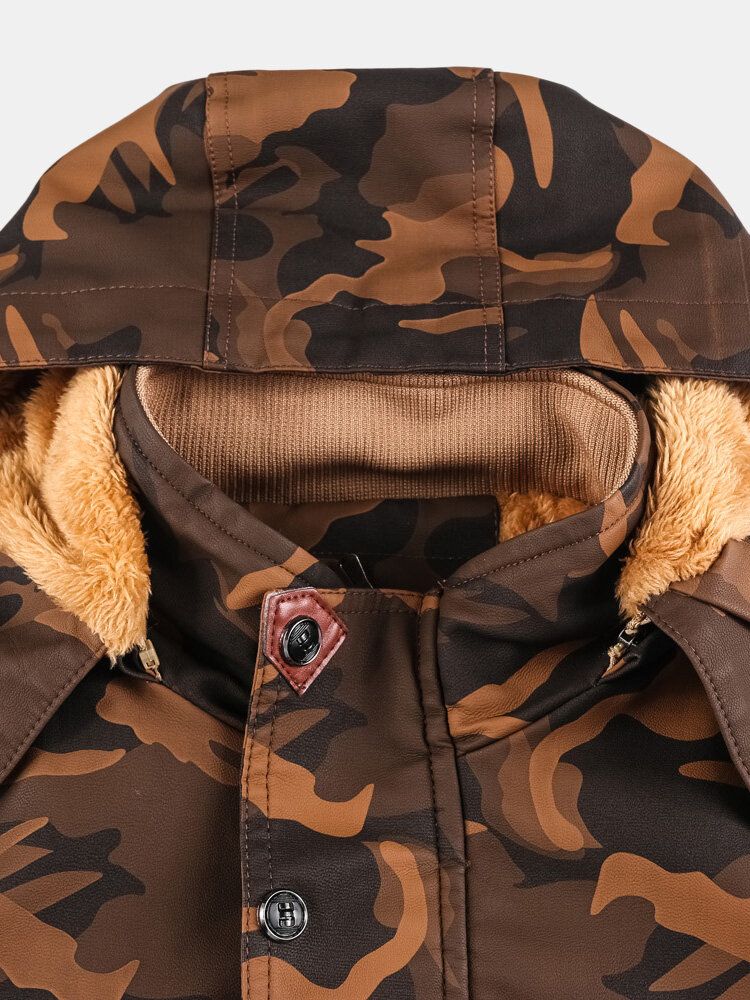 Veste En Cuir Pu À Capuche Avec Cordon De Serrage Pour Homme