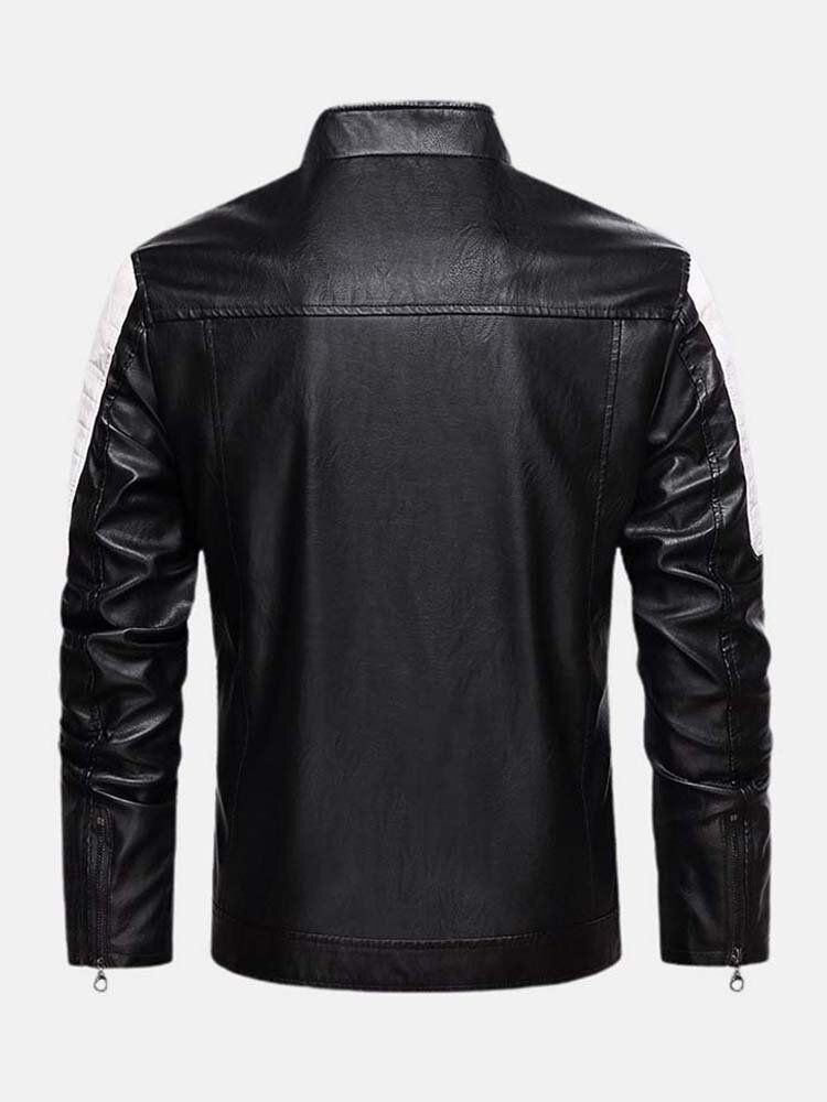 Veste En Cuir Pu Pour Moto Avec Patchwork Contrasté Pour Homme Avec Poche