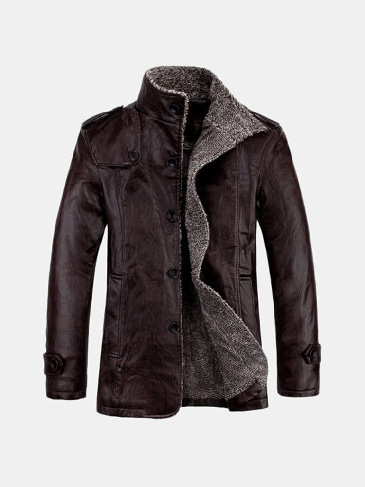 Veste En Cuir Pu De Qualité Pour Homme Coupe Ajustée En Peluche Épaisse Et Chaude