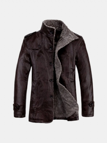 Veste En Cuir Pu De Qualité Pour Homme Coupe Ajustée En Peluche Épaisse Et Chaude