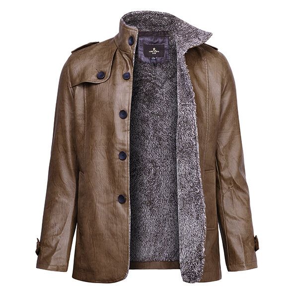 Veste En Cuir Pu De Qualité Pour Homme Coupe Ajustée En Peluche Épaisse Et Chaude