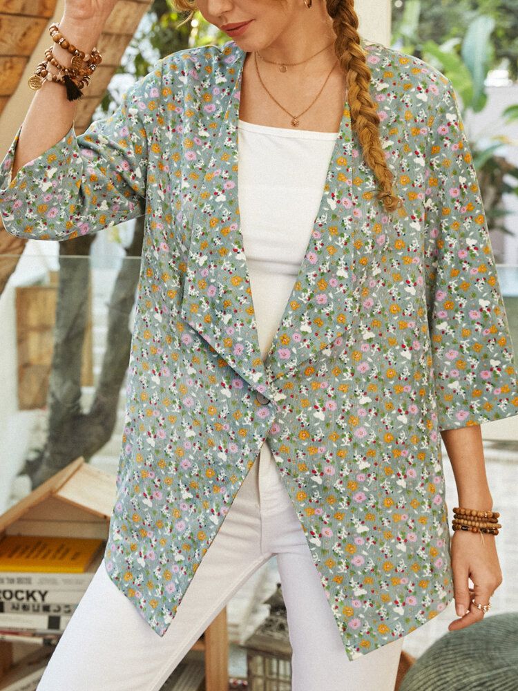 Veste Décontractée À Manches 3/4 À Imprimé Floral Bohème Pour Femme