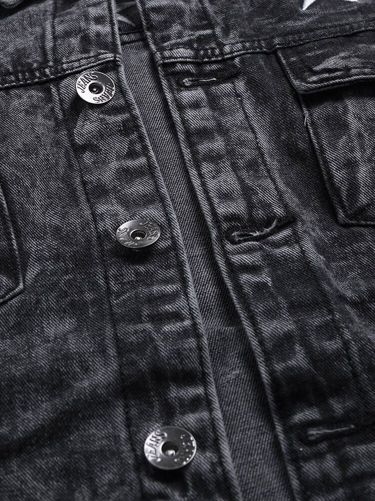 Veste En Jean Délavé Décontractée Avec Décoration De Poche Pour Homme