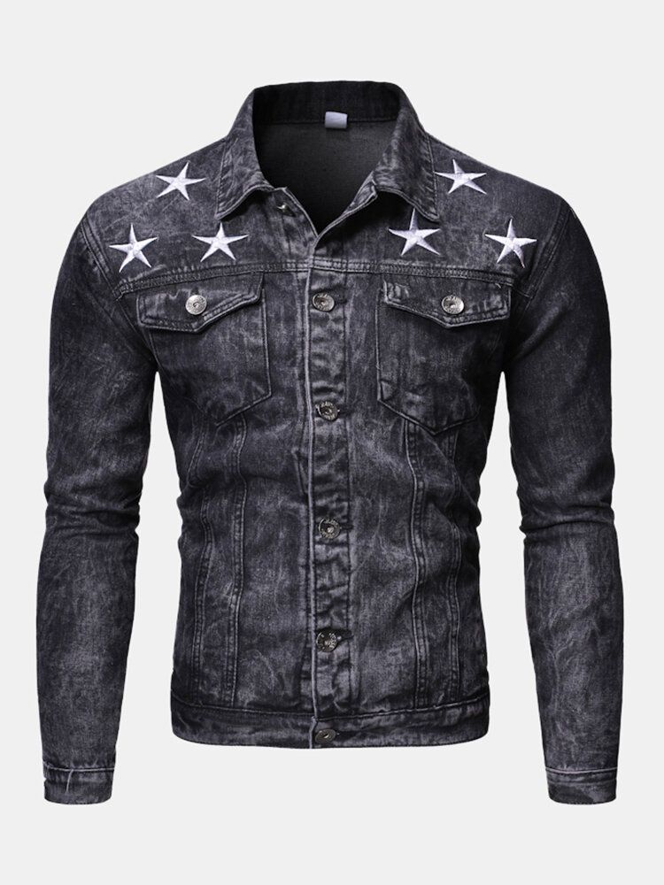 Veste En Jean Délavé Décontractée Avec Décoration De Poche Pour Homme