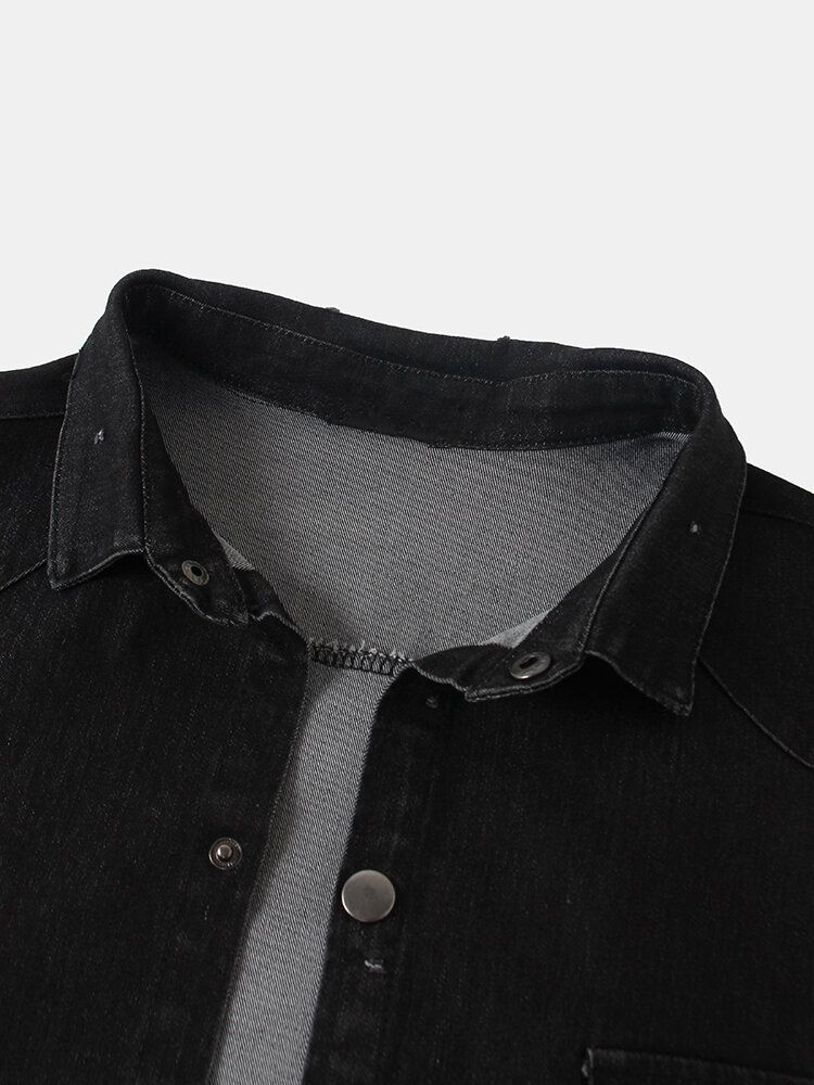 Veste En Jean Noir À Revers Et Double Poche Pour Homme