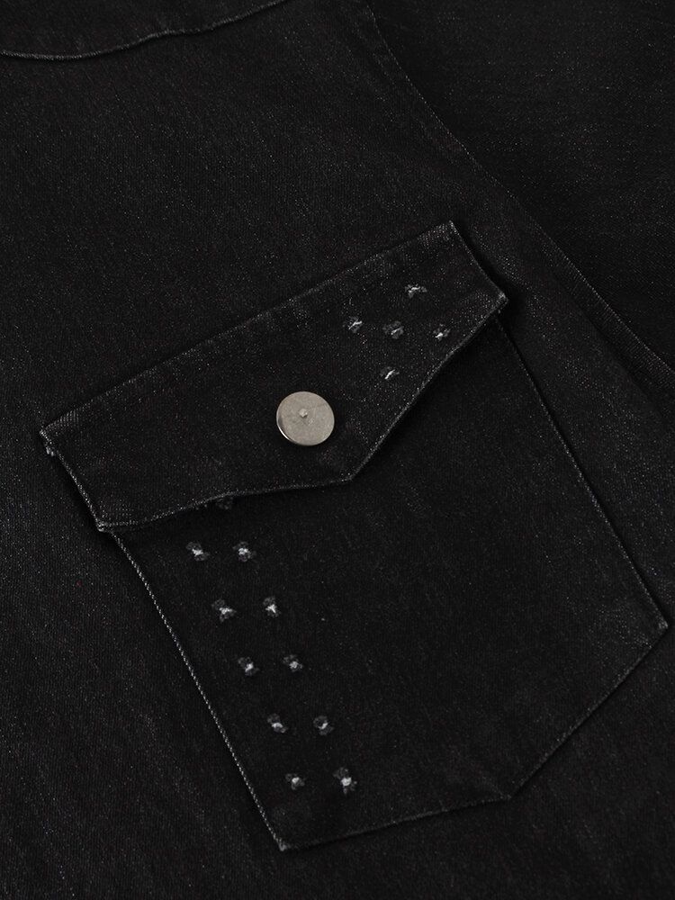 Veste En Jean Noir À Revers Et Double Poche Pour Homme