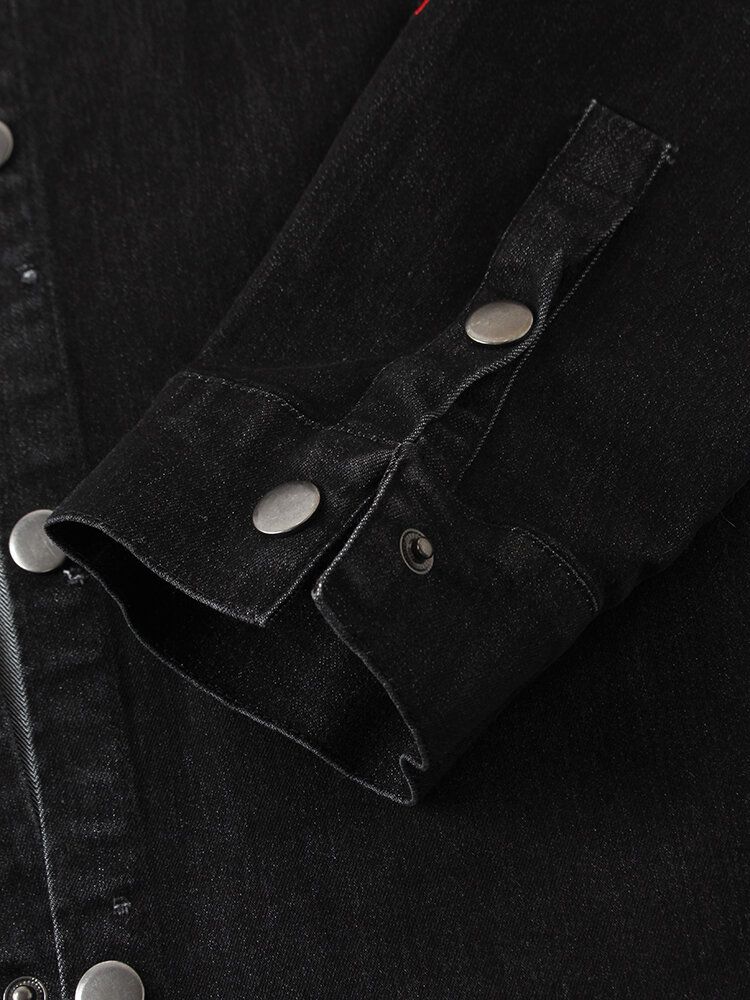 Veste En Jean Noir À Revers Et Double Poche Pour Homme