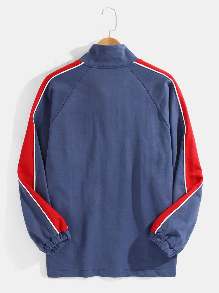 Veste À Manches Raglan Contrastées Avec Fermeture Éclair Pour Homme Avec Poche