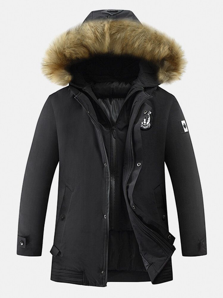 Veste Mi-longue À Capuche En Fourrure Épaisse Pour Homme