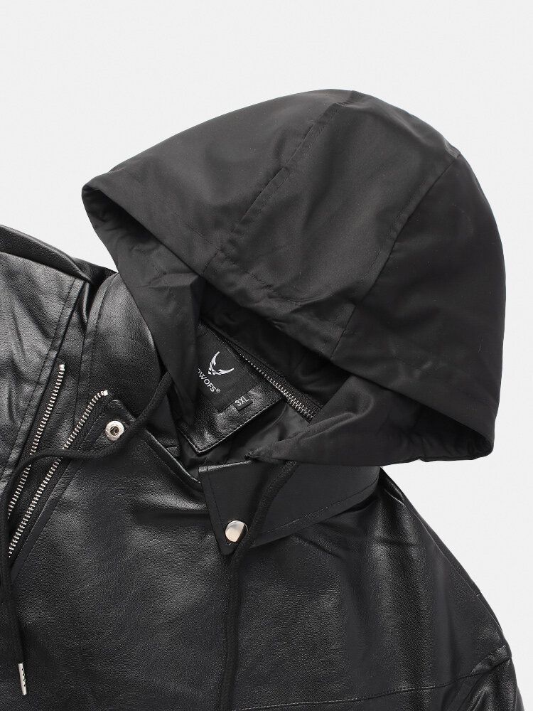 Veste De Motard À Capuche Asymétrique En Cuir Avec Fermeture Éclair Pour Homme