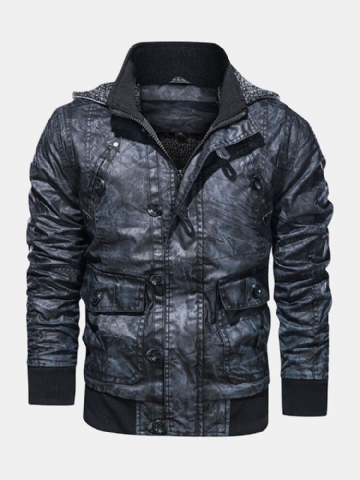 Veste De Moto En Cuir Pu À Capuche Pour Homme