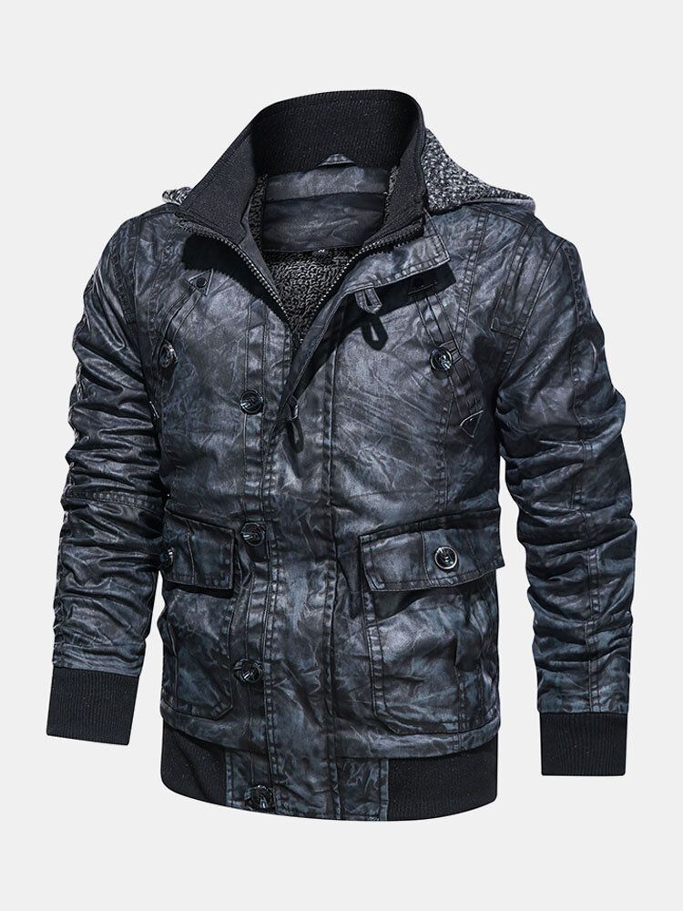 Veste De Moto En Cuir Pu À Capuche Pour Homme