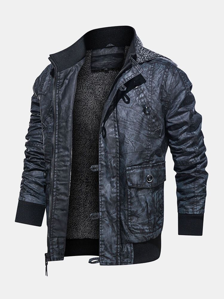 Veste De Moto En Cuir Pu À Capuche Pour Homme