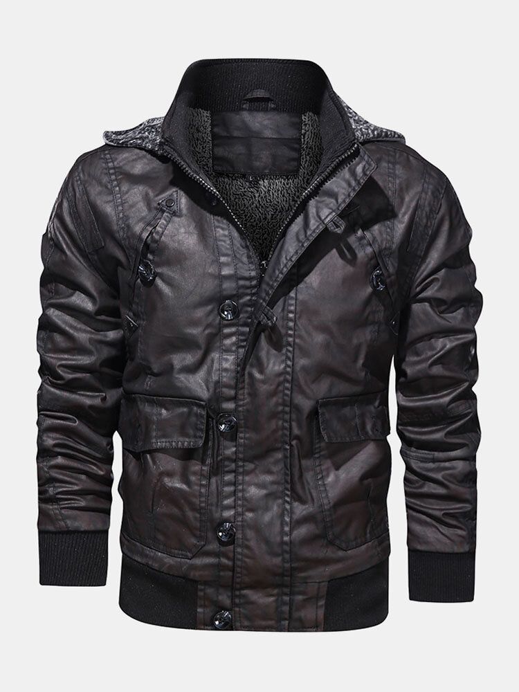 Veste De Moto En Cuir Pu À Capuche Pour Homme