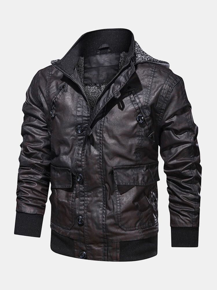 Veste De Moto En Cuir Pu À Capuche Pour Homme