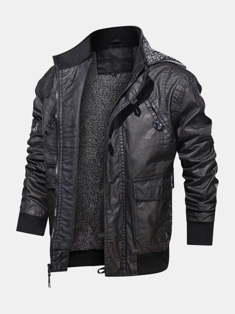 Veste De Moto En Cuir Pu À Capuche Pour Homme