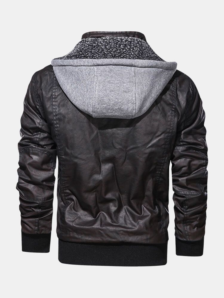 Veste De Moto En Cuir Pu À Capuche Pour Homme