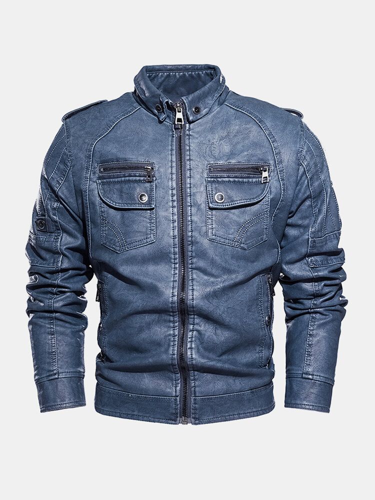 Veste De Moto En Cuir Pu Pour Homme Avec Poche