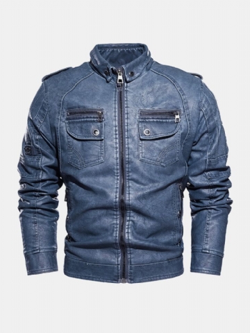 Veste De Moto En Cuir Pu Pour Homme Avec Poche